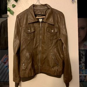 Brown Bomber Jacket (Faux Leather)